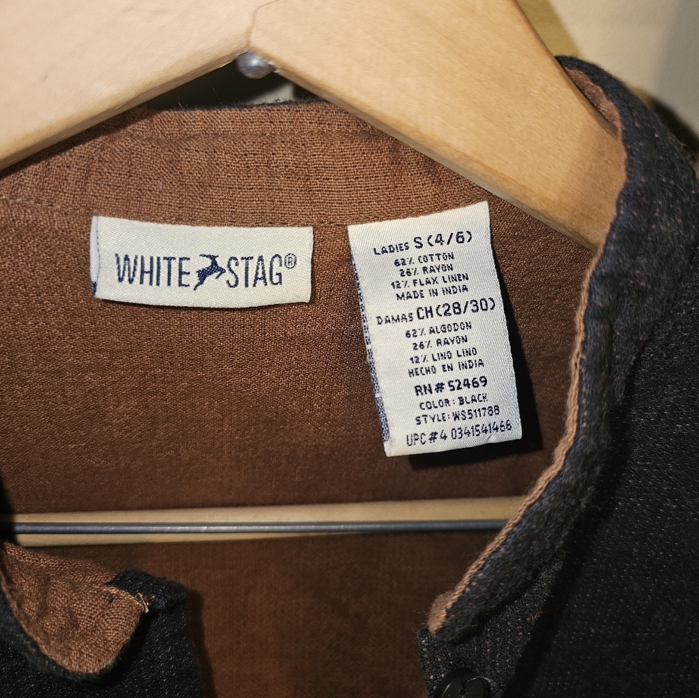 Vintage White Stag Vest Black‎ And Brown Womens Sz S Cotton Linen Rayon Button - Picture 2 of 6